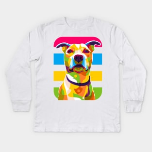 Pit Bull Dog Portrait Colorful Pop Art Kids Long Sleeve T-Shirt